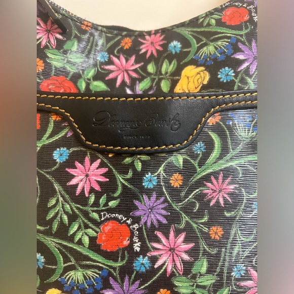 Dooney & Bourke Black Floral Botanical Hobo Shoulder Purse W/Rainbow Zippers EUC - Picture 2 of 16